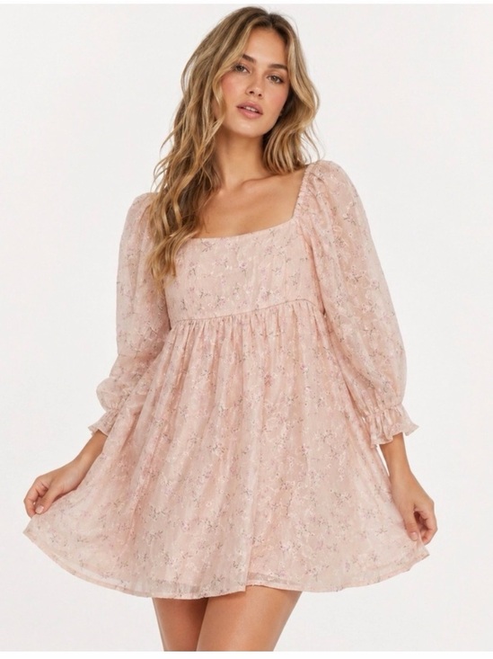 Thirty Thirty Dresses & Skirts - Thirty Thirty Pink Coquette Fairy Square-Neck Floral Babydoll Mini Dress Small